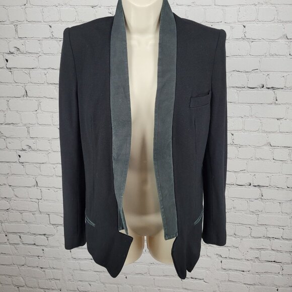 Robert Rodriguez Black Genuine Suede Lapel Trim Open Blazer Jacket Size 4 - Picture 1 of 14